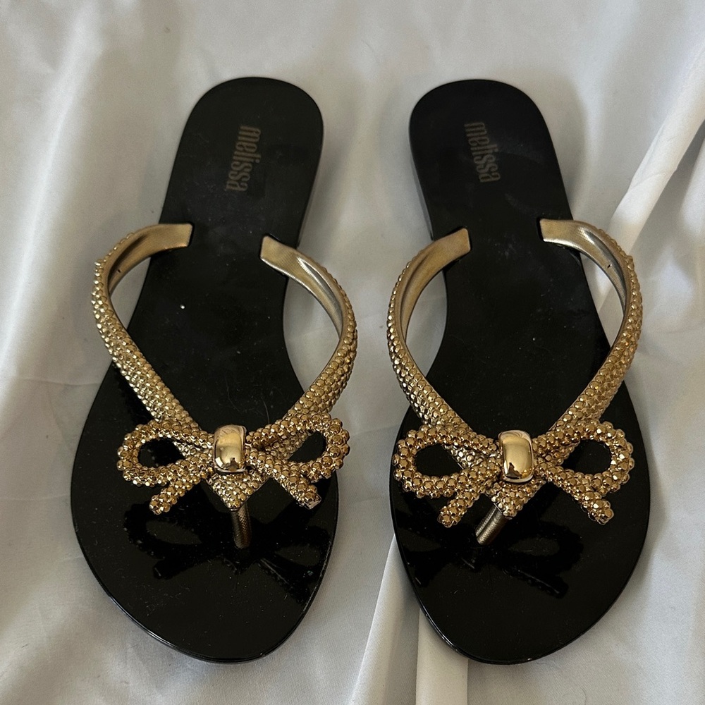 Melissa Black and Gold Bow Sandals